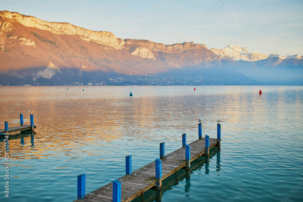 Scenic view of Lac d'Annecy in alpine town of Annecy
