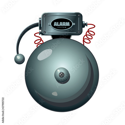 Alarm bell isolated on white. Fire protection system. Realistic vector object. Signalization retro device.