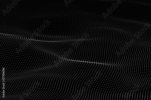 Wave 3d. Wave of particles. Futuristic point wave. Design for poster. Technology vector background. Vector illustration. photo