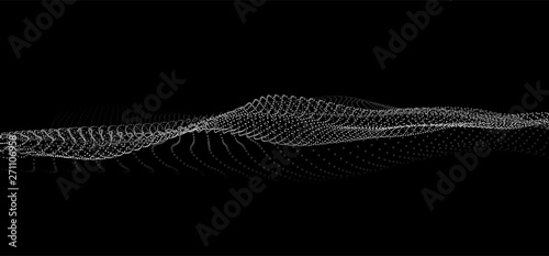 Wave 3d. Wave of particles. Futuristic point wave. Design for poster. Big data. Vector illustration.