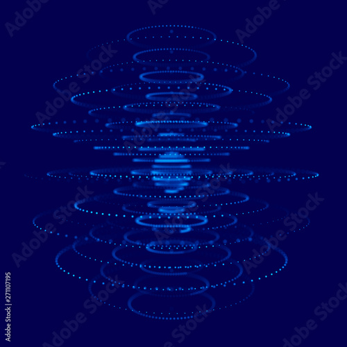 Abstract blue 3d sphere made of points. Futuristic technology style. Sphere particles. Plexus effect. 3d rendering. photo