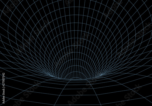 3D tunnel. Tunnel or wormhole. Grid texture. Abstract tunnel. 3D vector illustration tunnel.