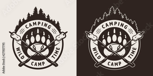 Vintage camping monochrome round badge