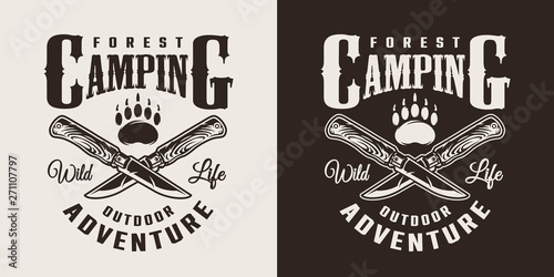 Vintage monochrome summer camping logotype