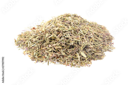 heap of dried thyme isolated on white background