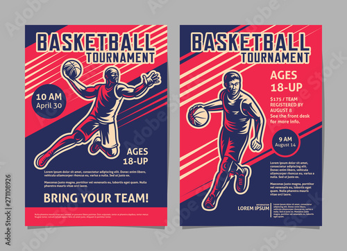 Basketball tournament posters, flyer with basketball ball - template vector design