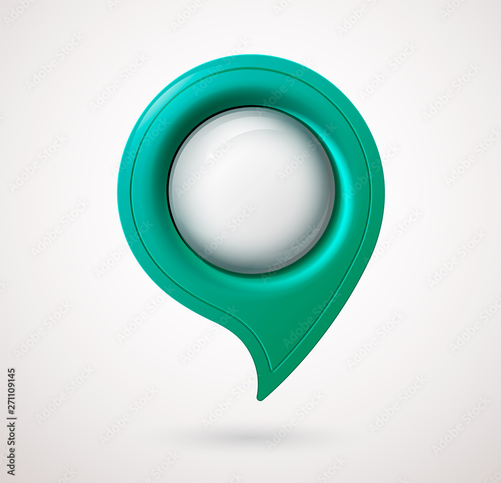 Plastic map location pointer with glowing glass bubble. Navigation icon for web, banner, logo or badge. 3d style. Vector illustration. Plastic map location pointer with glowing glass bubble. Navigation icon for web, banner, logo or badge. 3d style. Vector illustration.