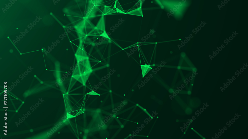 Abstract green digital background. Big data visualization. Science background. Big data complex with compounds. Lines plexus.