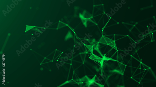 Abstract green digital background. Big data visualization. Science background. Big data complex with compounds. Lines plexus.