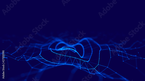 Wave 3d. 3D blue glowing abstract background. Abstract background with a dynamic wave. Big data visualization. 3d rendering.