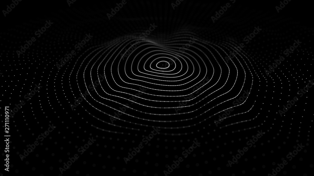 Wave 3d. 3D black abstract background. Abstract background with a dynamic wave. Big data visualization. 3d rendering.
