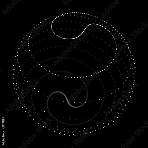 Abstract black 3d sphere. Sphere with twist lines. Glowing lines twisting Logo design. Outer space object. Futuristic technology style. Sphere particles. 3d rendering.