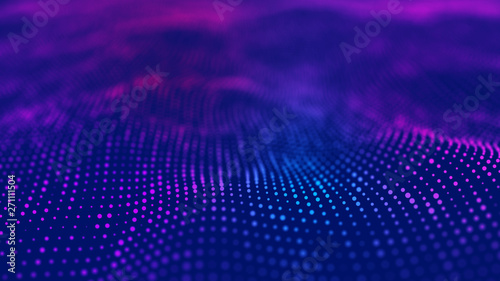 Wave 3d. Wave of particles. Abstract Blue Geometric Background. Big data visualization. Data technology abstract futuristic illustration. 3d rendering.