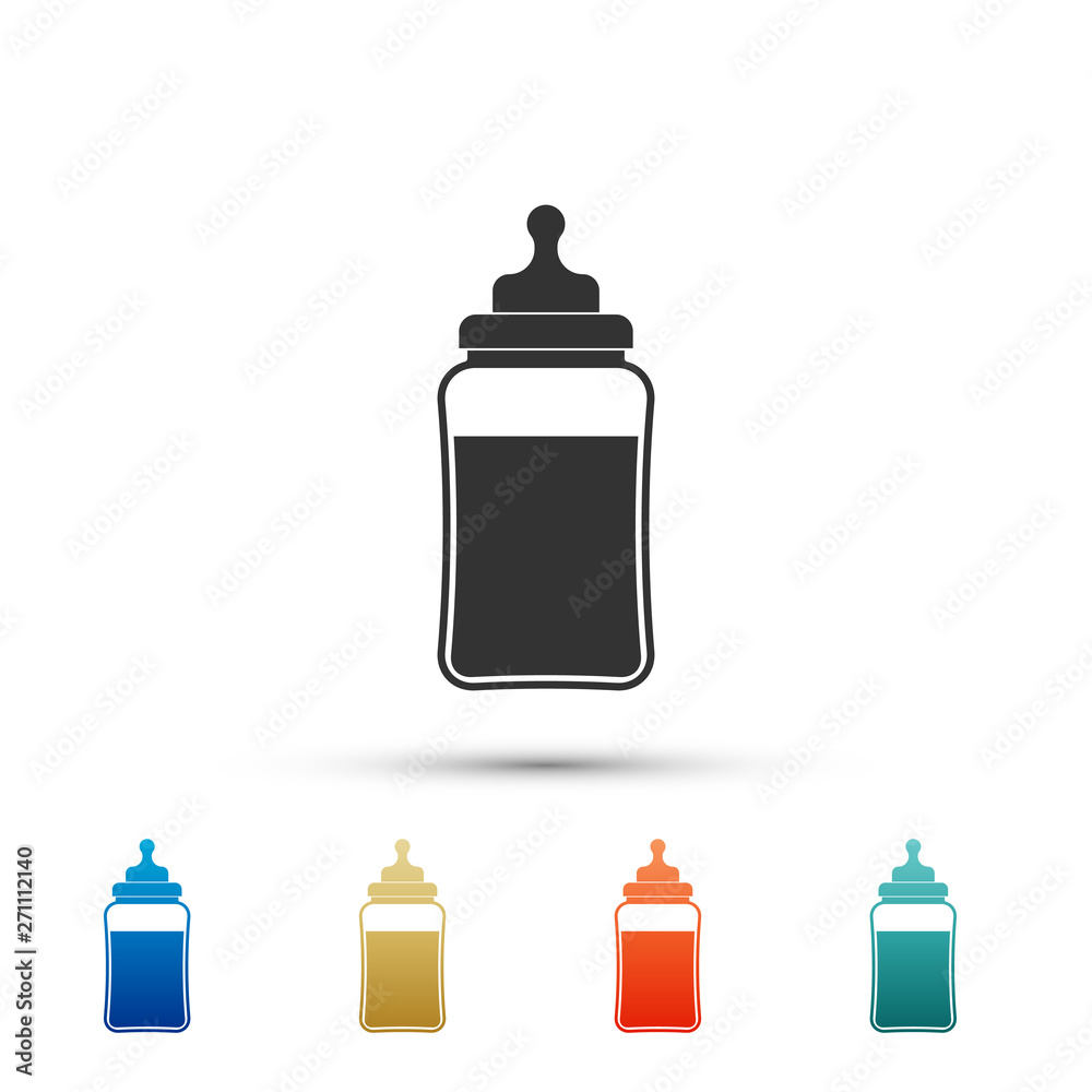 Baby bottle icon isolated on white background. Feeding bottle icon. Milk bottle sign. Color set icons. Vector Illustration Baby bottle icon isolated on white background. Feeding bottle icon. Milk bottle sign. Color set icons. Vector Illustration