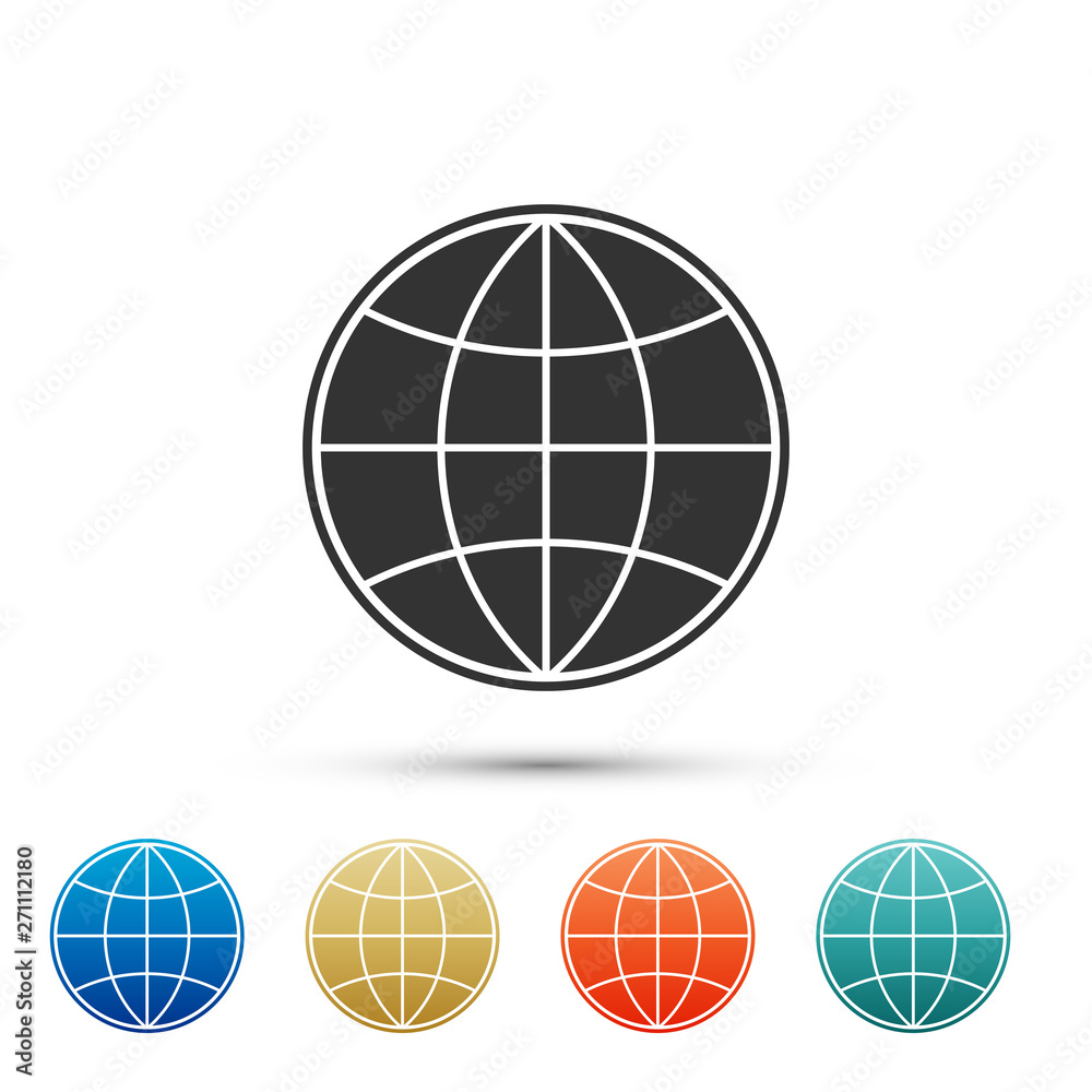 Earth globe icon isolated on white background. World or Earth sign. Global internet symbol. Geometric shapes. Color set icons. Vector Illustration Earth globe icon isolated on white background. World or Earth sign. Global internet symbol. Geometric shapes. Color set icons. Vector Illustration