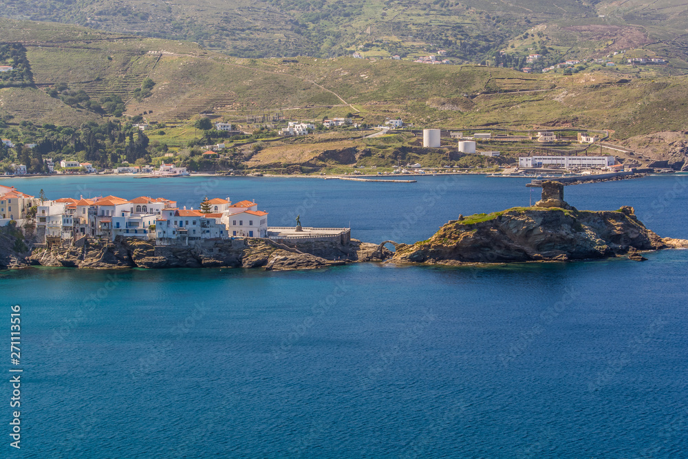 Panorama of Chora of Andros on a beautiful day, Cyclades, Greece