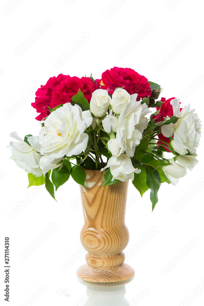 bouquet of beautiful red and white roses on a white bouquet of beautiful red and white roses on a white