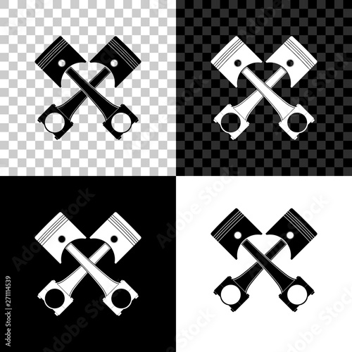 Two crossed engine pistons icon isolated on black, white and transparent background. Vector Illustration