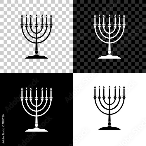 Hanukkah menorah icon isolated on black, white and transparent background. Religion icon. Hanukkah traditional symbol. Holiday religion, jewish festival of Lights. Vector Illustration