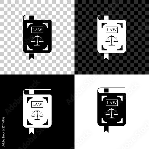 Law book statute book with scales of justice icon isolated on black, white and transparent background. Vector Illustration