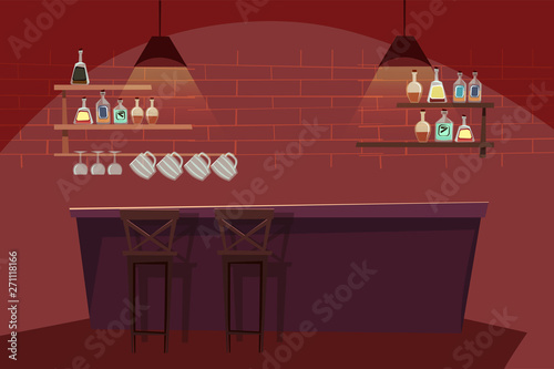 Bar interior flat vector illustration