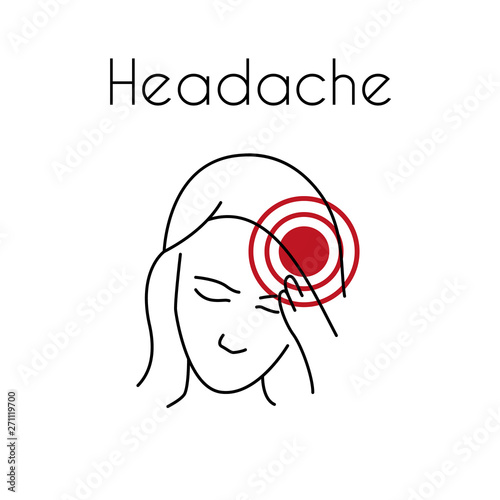 Vector Headache Linear Icon of Young Asian Woman