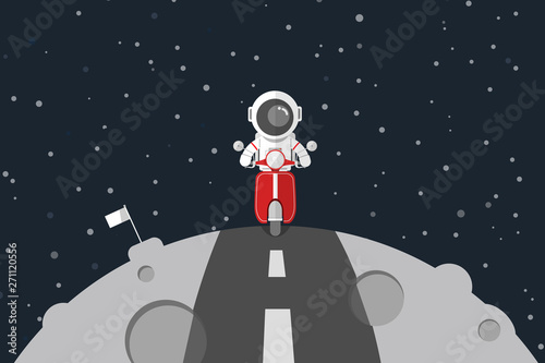 Flat design, Astronaut driving red motorcycle on the road at the moon, Vector illustration, Infographic Element