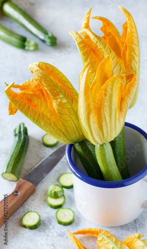 Young Zucchini With Flowers