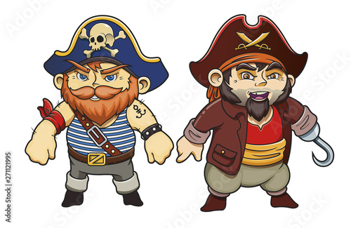 Colored cartoon sea pirates vector illustration set