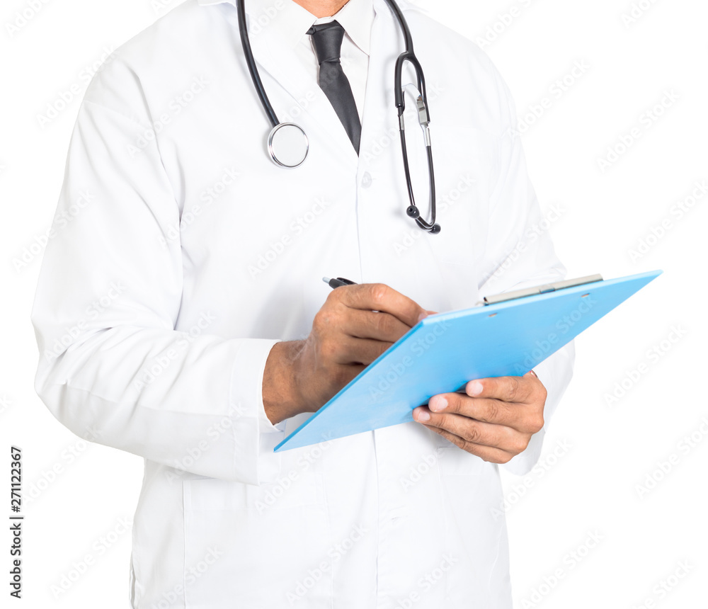 Close up of male medicine doctor writing on clipboard. Medical and healthcare concept Close up of male medicine doctor writing on clipboard. Medical and healthcare concept