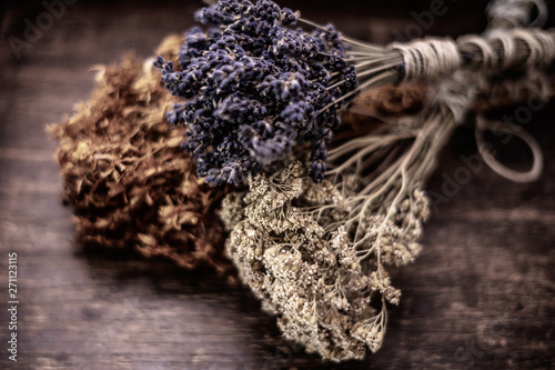 Canvas-taulu Bunches of medicinal herbs. Herbal medicine. Close up.