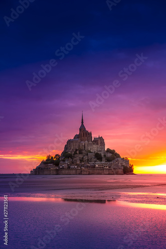 Mont Saint-Michel view in the sunset light. Normandy  northern France