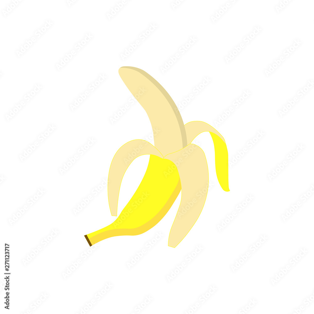 Banana icon. Half peeled ripe banana. One open peeled banana. Vector Illustration. Banana icon. Half peeled ripe banana. One open peeled banana. Vector Illustration.