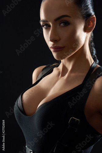 Samolepka Brunette with sexy big breast posing.