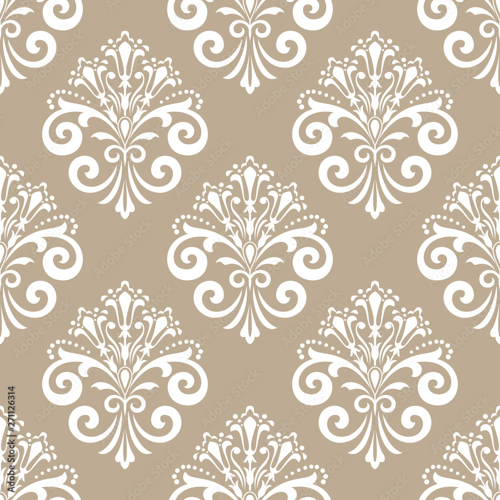 Wallpaper in the style of Baroque. Seamless vector background. White and beige floral ornament. Graphic pattern for fabric, wallpaper, packaging. Ornate Damask flower ornament Wallpaper in the style of Baroque. Seamless vector background. White and beige floral ornament. Graphic pattern for fabric, wallpaper, packaging. Ornate Damask flower ornament