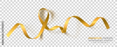 Childhood Cancer Awareness Month. Gold Color Ribbon Isolated On Transparent Background. Vector Design Template For Poster.