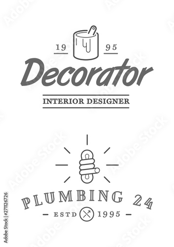 Set of Vector Construction Building Signs Home Interior Decoration and Repair
