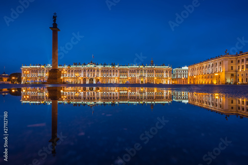 Hermitage museum (Winter Palace) on Palace square at night, Saint Petersburg, Russia photo