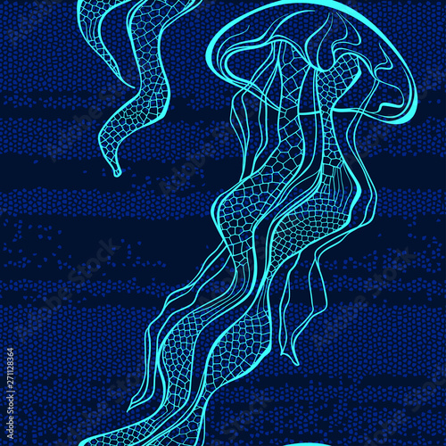 Seamless vector pattern with jellyfish on texture background. Abstract nature background.