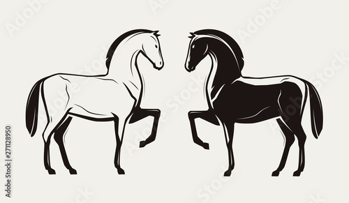Silhouette of a standing race horse. Vector illustration