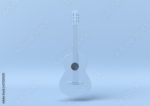 Fototapeta Naklejka Na Ścianę i Meble -  Creative minimal summer idea. Concept blue guitar with pastel background. 3d render..
