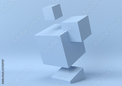 Fototapeta Naklejka Na Ścianę i Meble -  Creative minimal summer idea. Concept blue cube with pastel background. 3d render..