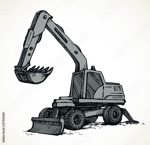 Excavator drawing isolated on white background