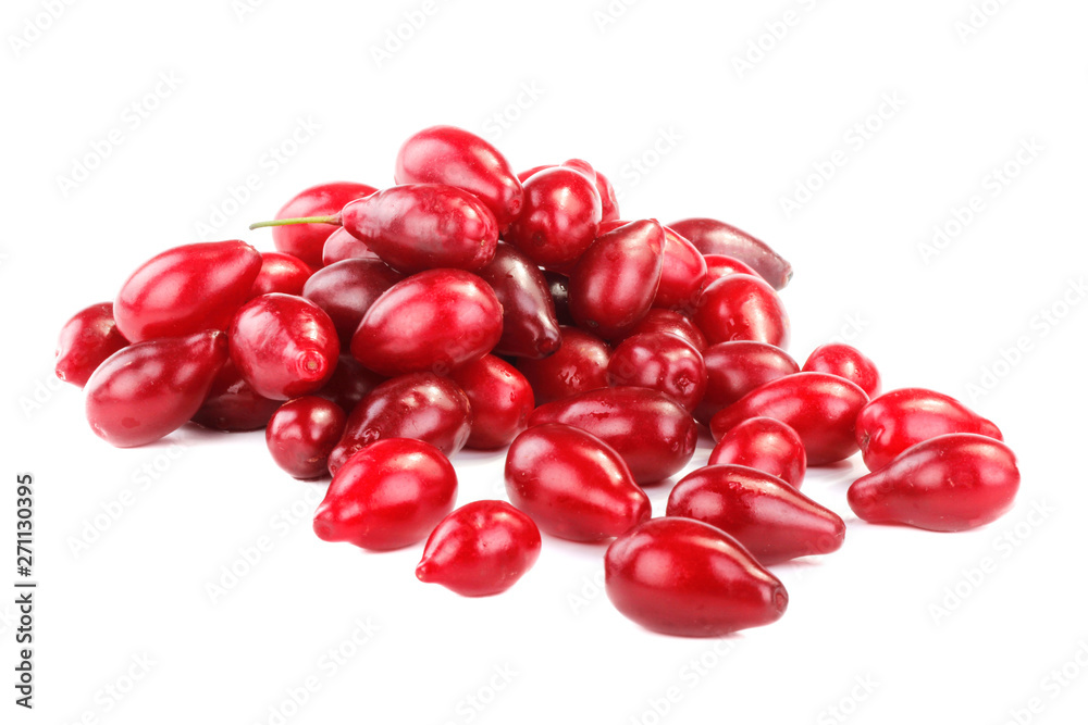 heap of fresh red cornels isolated on white background heap of fresh red cornels isolated on white background