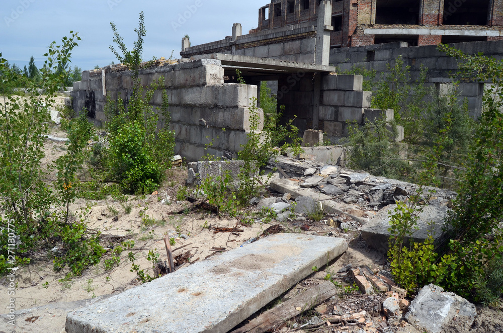 Abandoned construction site of Hospital. Abandoned at 1991,during Ukrainian undependence crisis.  Kiev Region,Ukraine