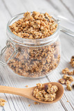 fruit and seed granola in glass jar