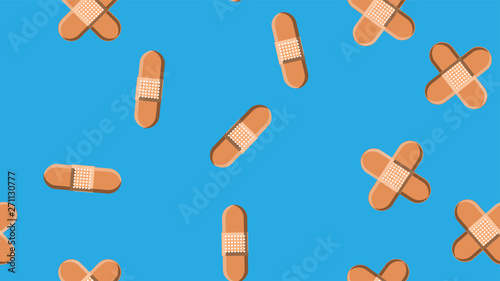 Seamless pattern texture of endless repetitive bodily medical pharmaceric patches for sealing wounds and cuts on a blue background. Vector illustration