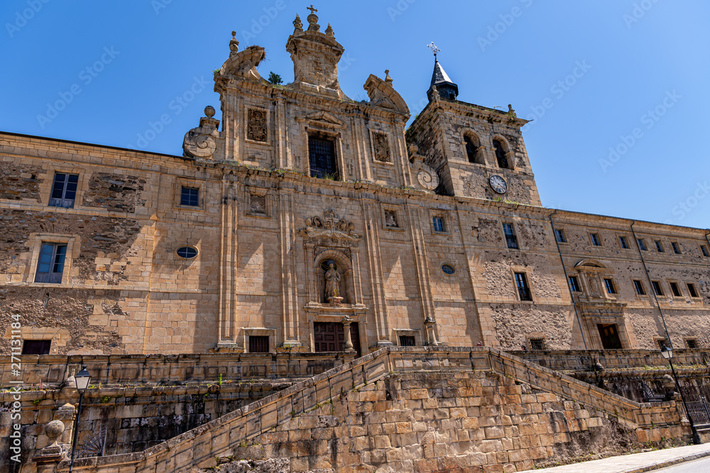 Low angle view of historic monastery in Villafranca del Bierzo, Spain.