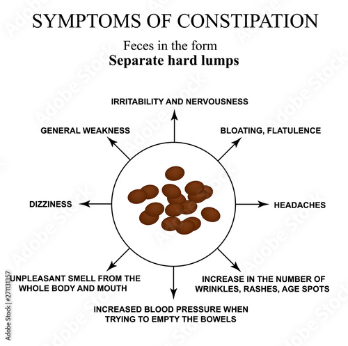 Symptoms of constipation. Sheep feces Infographics. Vector illustration on isolated background.