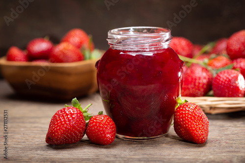 glass jar of strawberry jam